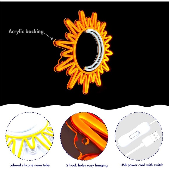 Neon Crescent Moon Sun Light LED Wall Dorm Party Patio Indoor Outdoor Decor - Picture 5 of 6